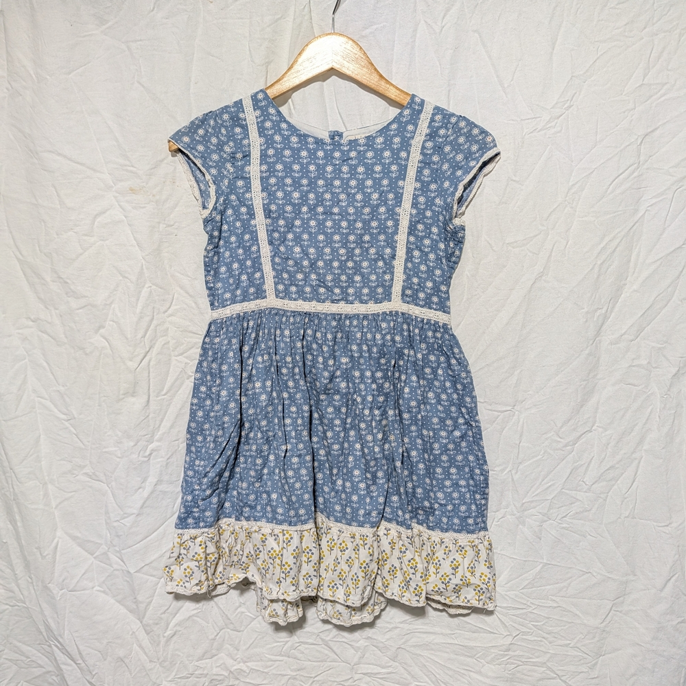 Mini Boden Girls' Blue Floral Cotton Dress with Contrast Hem